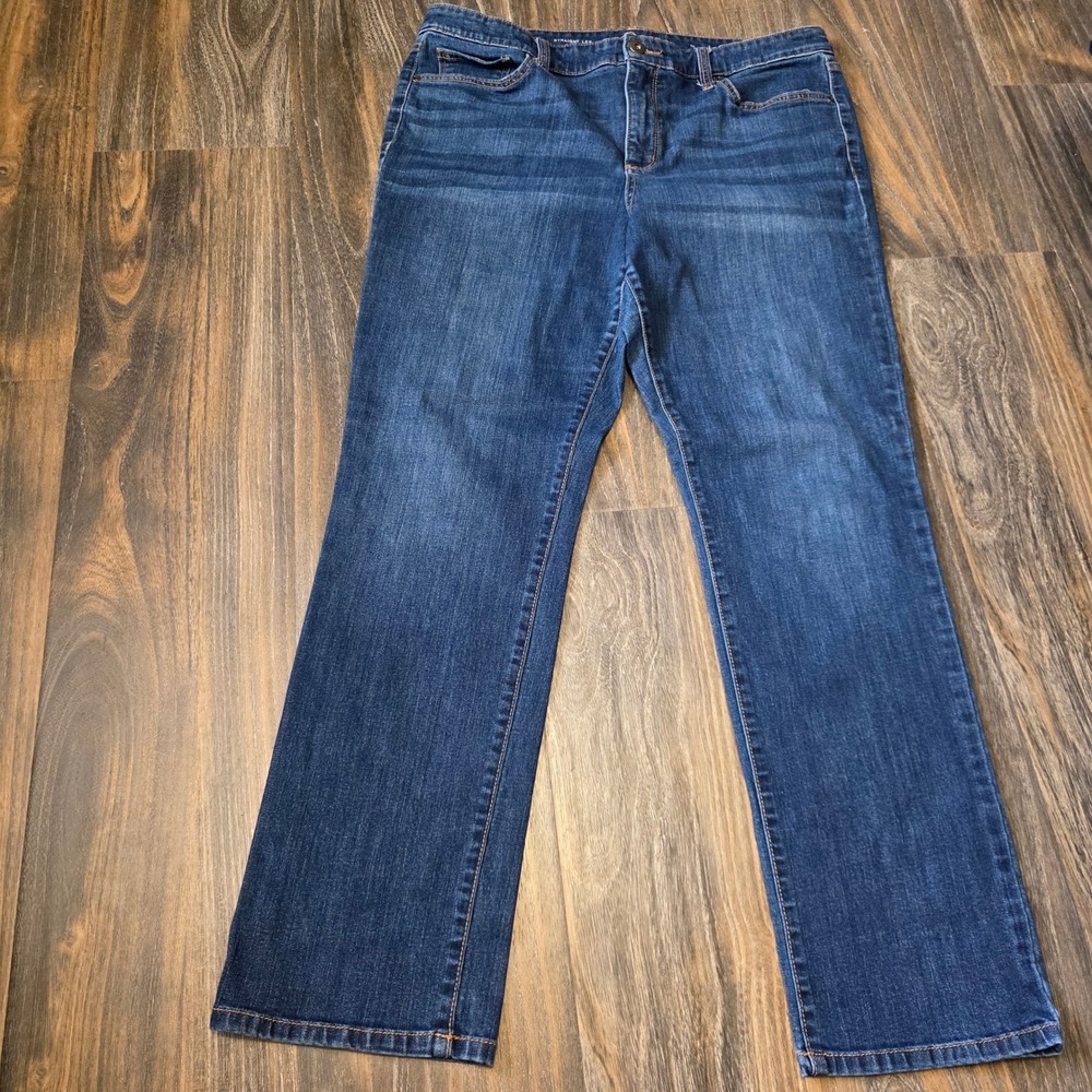 St. John's Bay Womens Straight Leg Jeans Dark Wash Blue Size 16 Stretch Denim